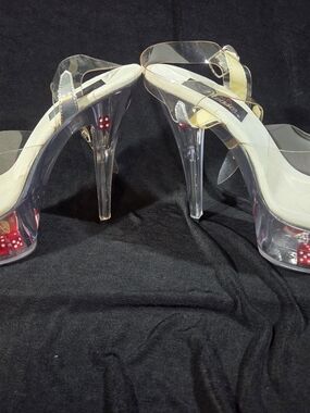 Pleaser Clear Platform Heels with Red Dice and Chips Accent - Women's